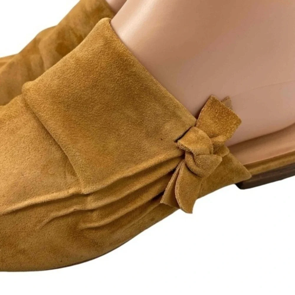 Halston Heritage Lorraine Women's 7M Tan Suede Slides Bow Accent Open Toe